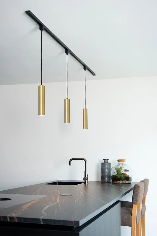 Lucide TRACK FLORIS pendant - 1-circuit Track lighting system - 1xGU10 - Matt Gold / Brass (Extension) - ambiance 2